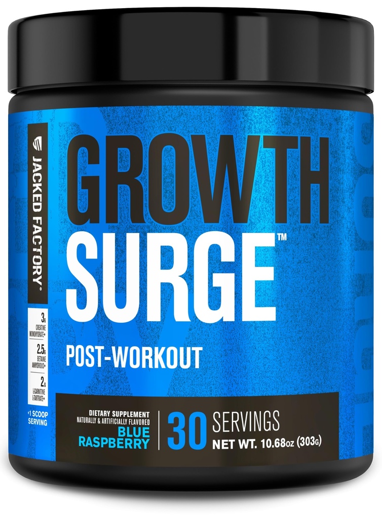 Jacked fabrikk vekst kirurgi kreatin post trening w/L-Carnitine - daglig muskelbygger og utvinning kosttilskudd med kreatin Monohydrat, Betain, L-karnitin L-Tartrat - 30 Servings, Blå bringebær