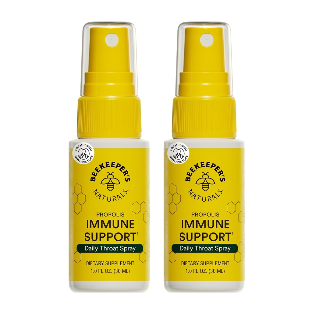 Beekeepers Naturals Propolis Throat Spray, Natural Immune Support & Sore Throat Relief - Antioksidanter, Keto, Paleo, Glutenfri, 1.0 oz (Pack of 2)