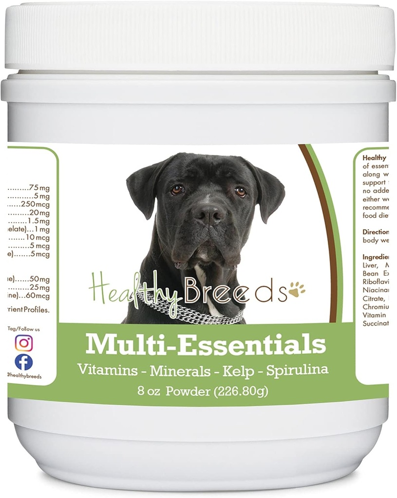 Sunn avl Cane Corso Multi-Esentials pulver for hunder - et ideelt tillegg av vitaminer, mineraler og antioksidanter for hunden din - 8 oz