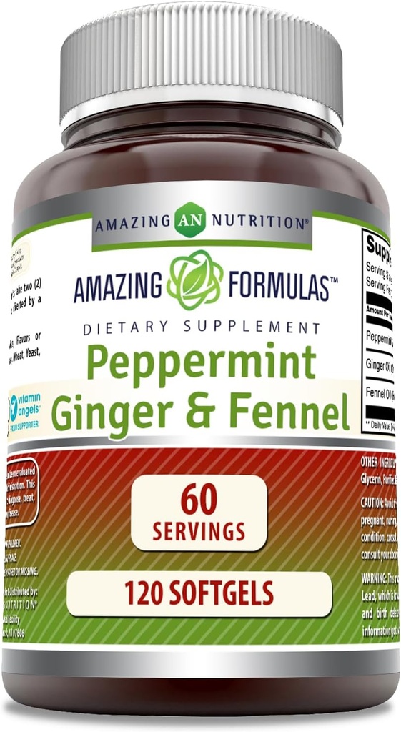 Amazing Formler- Peppermynt, Ginger og Fennel Diett Supplement - 363 Milligram - 120 Softgels (Non-GMO, Glutenfri) -