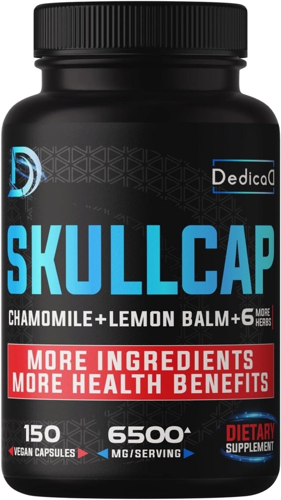 9in1 Skullcap Herb Supplement 5 måneder For Helse Søvn, Mood & Immune - 6500mg Konsentrert med Kamille, Lemon Balm, Passion Blomster, Ashwagandha og mer, Ikke-GMO, Glutenfri, 150 Vegan Kapsler