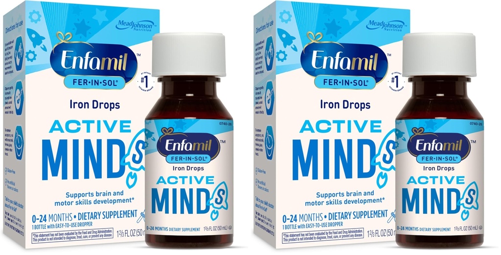 Enfamil Fer-in-Sol jern Supplement Drops for spedbarn og tilhengere, støtter hjernen utvikling, 50 ml Dropper flaske (pakke med 2)