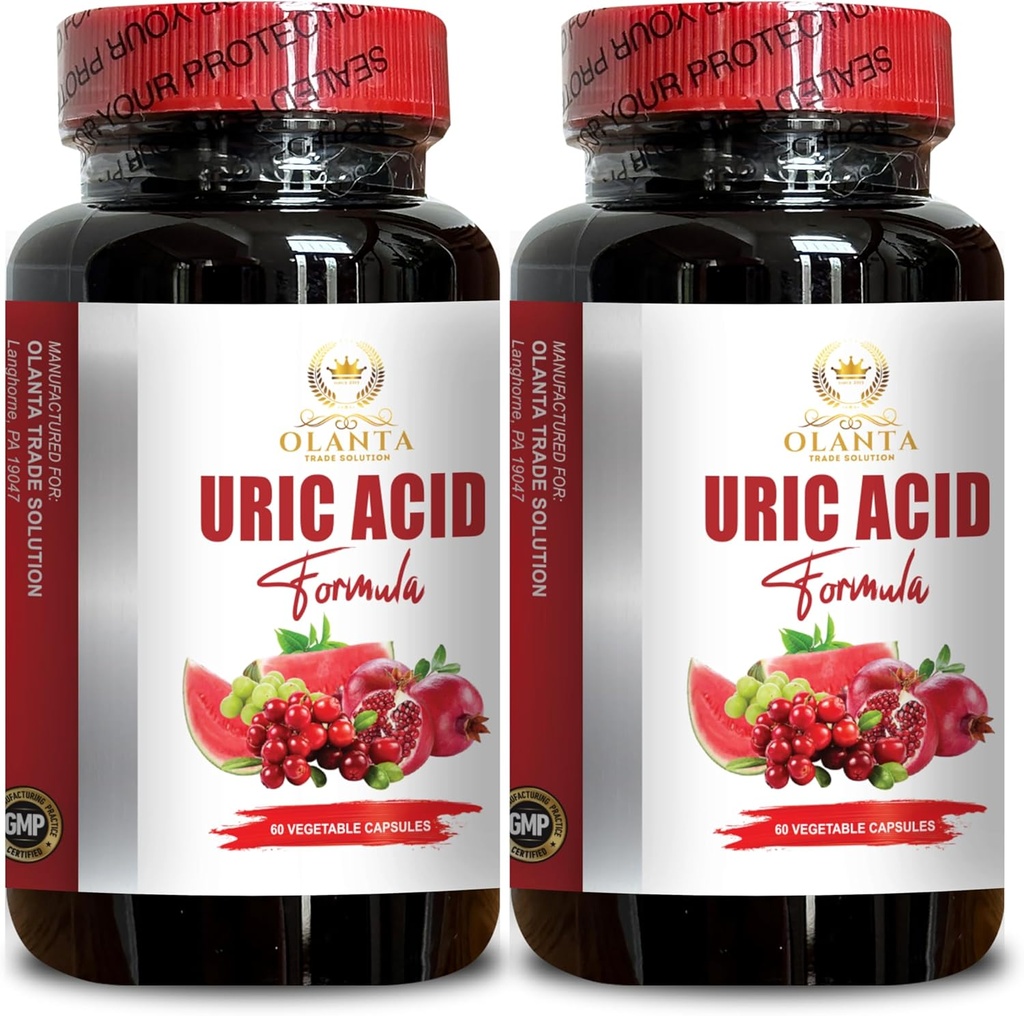 Generic Natural URIC Acid Formula - Vanntetthetsrelief, Vann borte Kapsler, Diuretiske piller for vanntetthet, urinsyreløsning, Melk Thistle - 2 flasker