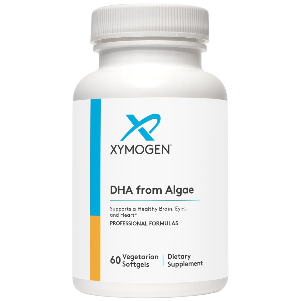 XYMOGEN DHA fra Algae - DHA Omega-3 Supplement - støtter hjernen, øyet, hjerte + immunhelse (60 Softgels)