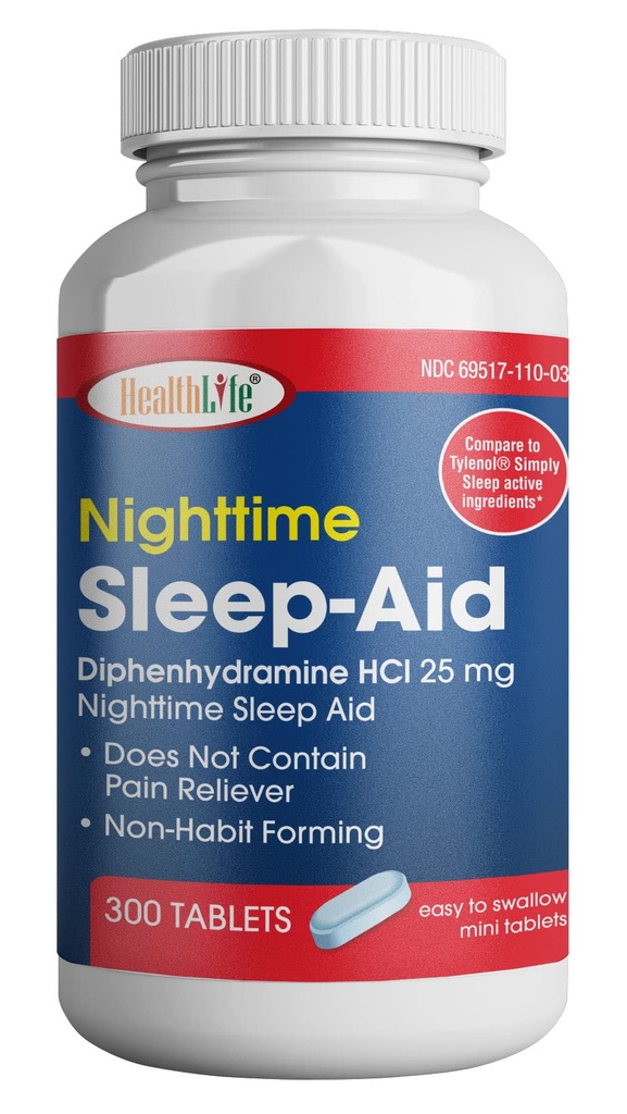 Helse LFE HealthLife® søvnhjelp (Diphenhydramin HCl kapler, 25 mg blå) 300 teller