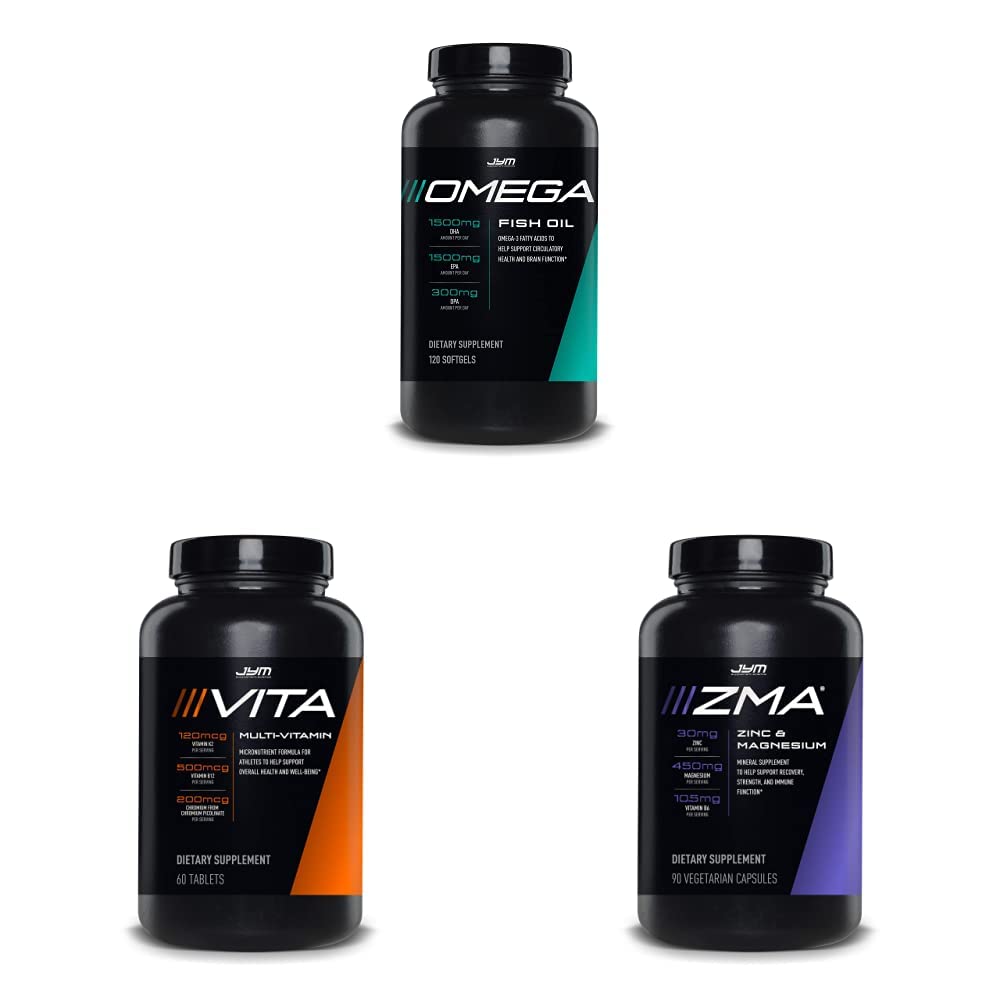 JYM Supplement Science Omega JYM Fish Oil + Vita JYM Sports Multivitamin & Mineral støtte ZMA