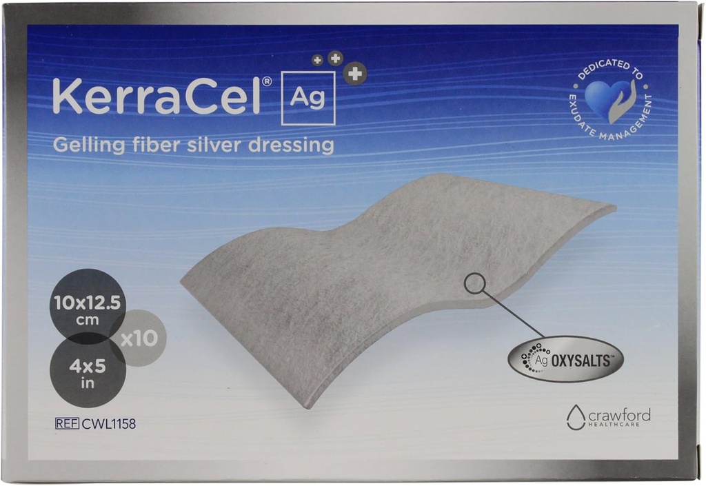 Ag 4" x 5" Gelling Fiber Silver ville kle seg (CWL1158) - Absorberer og isolerer sår dressing og dreper bakterier, mikro-konturer til sår seng, opprettholder sunne moisture nivåer (boks på 10)