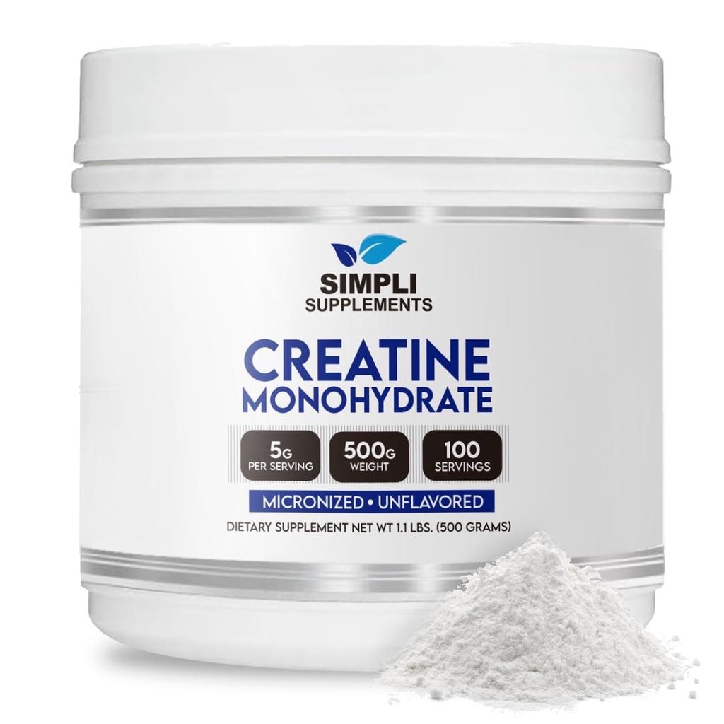 Premium Kreatin Monohydrat Powder 500g | beste kreatin for menn og kvinner | Unflavored Creatine Ernæringstilskudd for muskelbygging og gjenoppretting | Ikke-GMO & Vegansk-vennlig | Scooper Innside