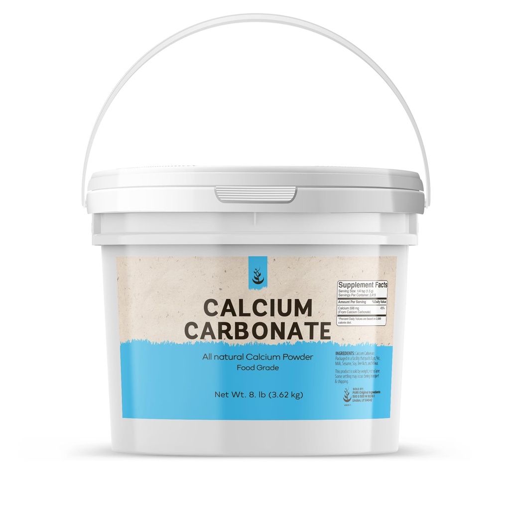 Rene originale ingredienser Kalsiumkarbonat pulver (1 Gallon) Diett Supplement, Mat Preservativ, Reusable Plastic Bucket