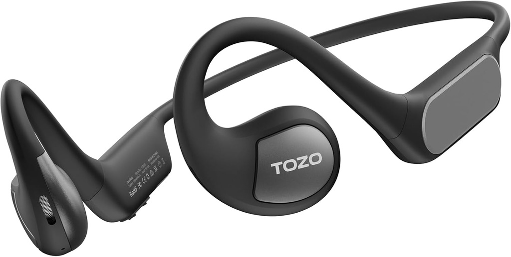 TOZO Oppgradert åpen øretelefoner Bluetooth 5.3 Air Conduction trådløse hodetelefoner Sport øredobber med Premium lyd, 32 EQs via APP, Dual-Mic Call støyreduksjon øretelefoner med hårbånd for sykling