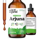 Wild & Organic Arjuna Bark Tinktur - Total velvære Supplement - alkoholfri flytende dråper - Terminalia Arjuna Bark Extract - Ingen sukker og tilsetningsmidler, ikke-GMO - 4 fl oz