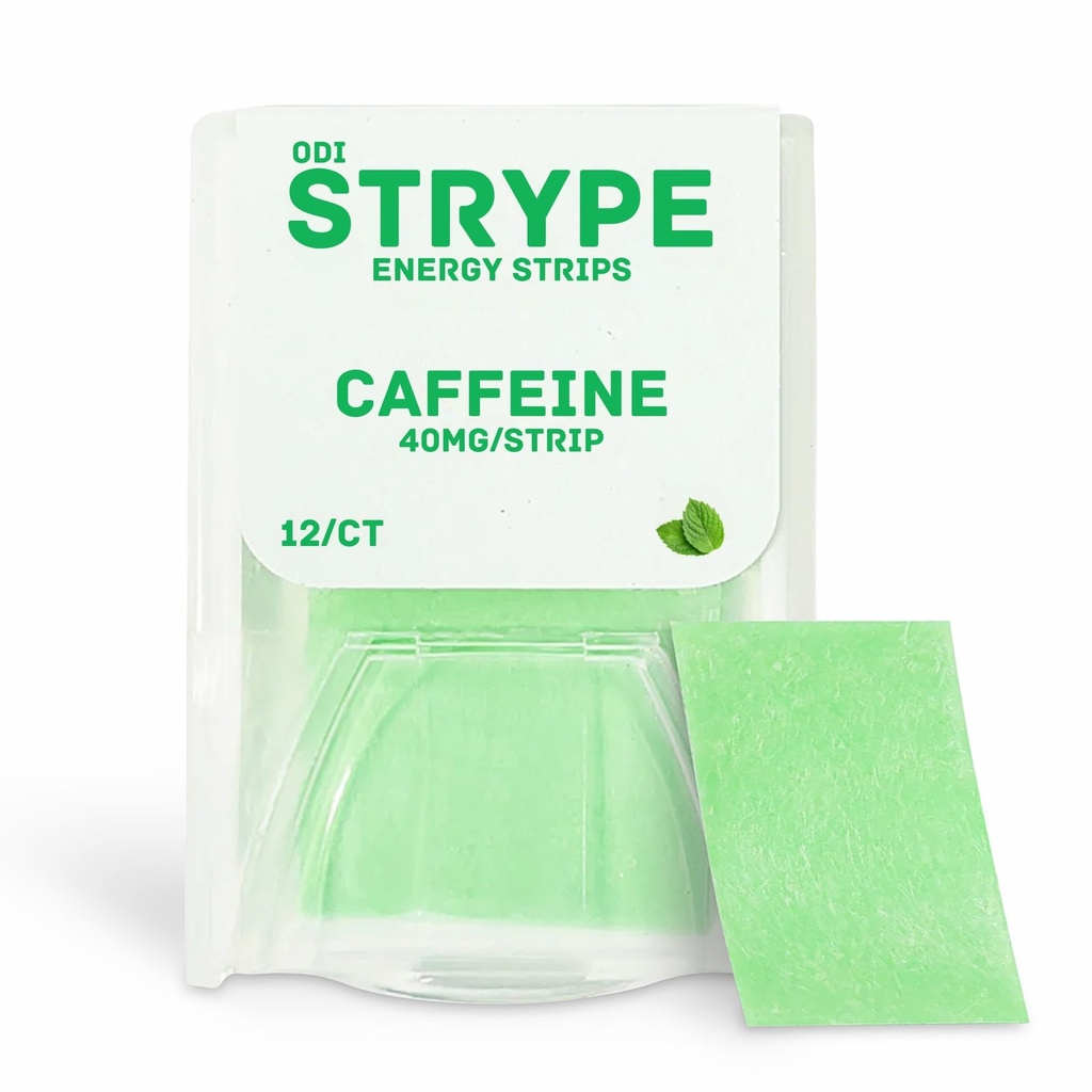 Energi Strips Øyeblikklig koffein i en stripe | 80mg per servering | Bærbar koffein + puste mynter | null kalorier og null sukker | Spearmint Flavor | 12 Strips per pakke