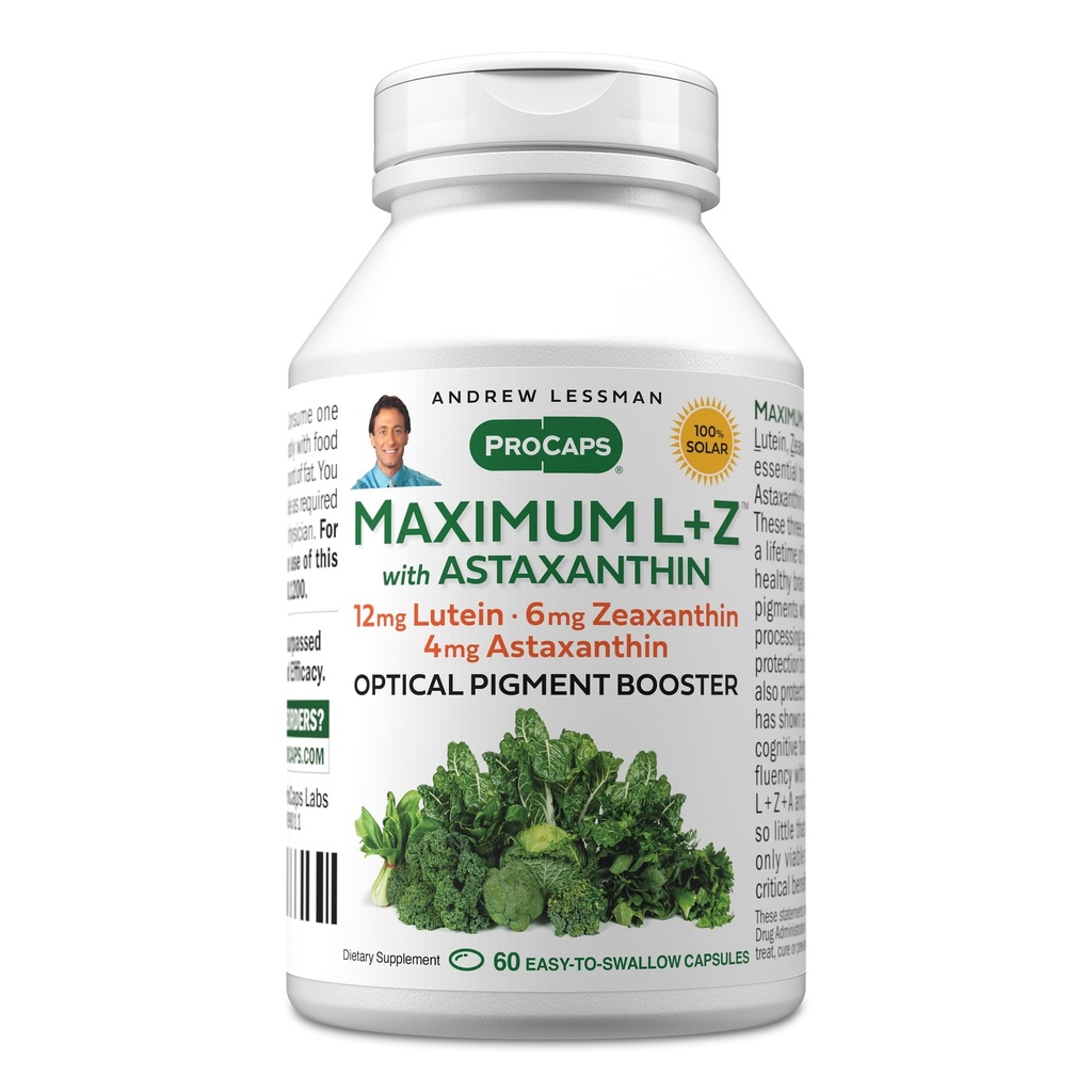 Astaxanthin 60 Softgels - 12 mg Lutein, 6 mg Zeaxanthin, 4 mg Astaxanthin. Nøkkelnæringsstoffer for å støtte øye og hjerne helse, og fremme sunn visjon.