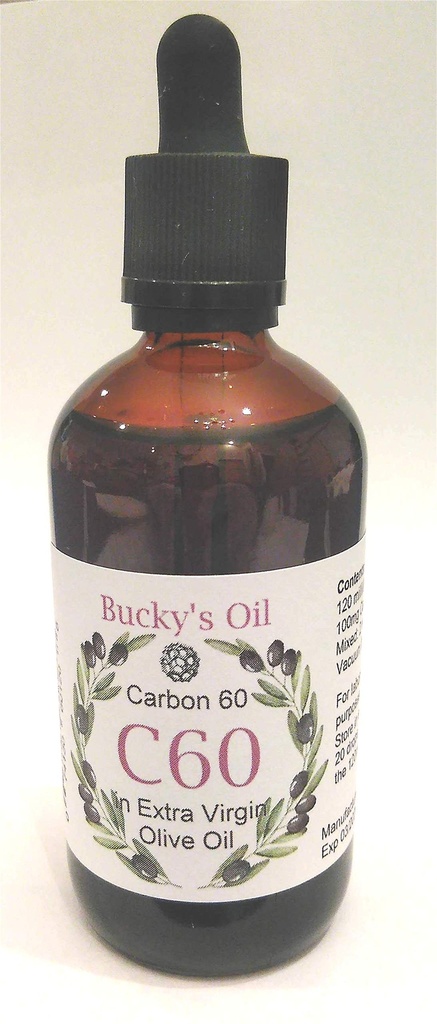 C60 - 120 ml Ekstra Virgin Olive Olje med 100 mg Carbon 60 99,95% i oppløsning.