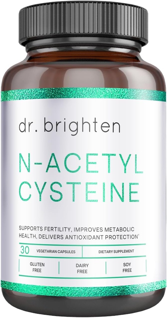 Dr. Brighten N-Acetyl-cysteine (NAC) — Kraftig glutathion Precursor Aminosyre Supplement for optimal avgiftning, immunfunksjon og PCOS — 30 kapsler