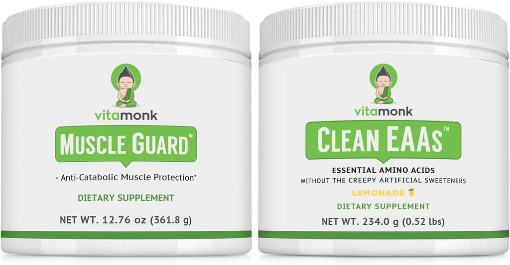 VitaMonk Muscle Guard & Clean EAA Bundle, HMB, EAAs, Vitamin D, Magnesium, 9 essensielle aminosyrer for muskelvekst, gjenoppretting og ytelse, Lemonade Flavor, Ingen kunstige søtningsstoffer