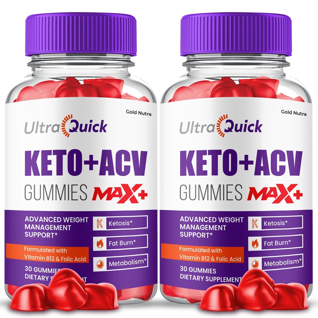 (2 Pakke) UltraQuick Max + ACV Gummies, høyere styrke, offisiell Ultra Quick Max + Gummies, 2X sterkere Apple Cider Vinegar Gummy, 2 måneders forsyning