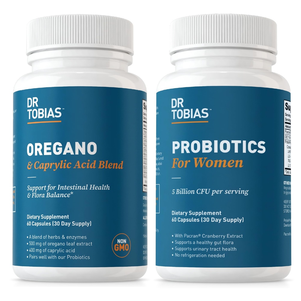 Dr. Tobias Oregano og Caprylic Acid Blend and Probiotics for kvinner - støtter gut, immune og urinhelse, ikke-GMO