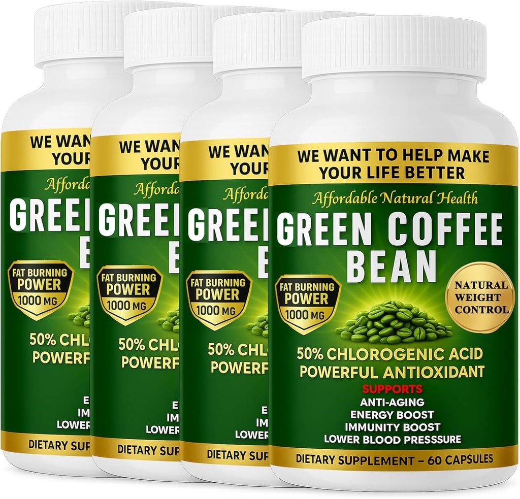 Grønn kaffebønne ekstrakt, 100% ren grønn kaffebønne kapsler, 50% klorogensyre, 10.000 mg styrke, 240 kapsler, 8 måneders forsyning, ikke-GMO og glutenfri, Tradisjonell urte Supplement