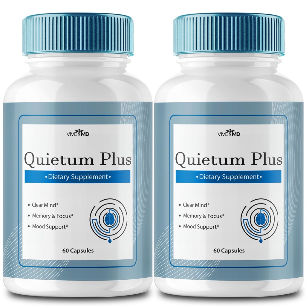 VIVE MD Quietum Plus Tinnitus Relief for ringing øredobber - Rask øreringsrelief, klar tinnitus og Holistisk tinnitus behandling med 60 kapsler per flaske (2 pakke)