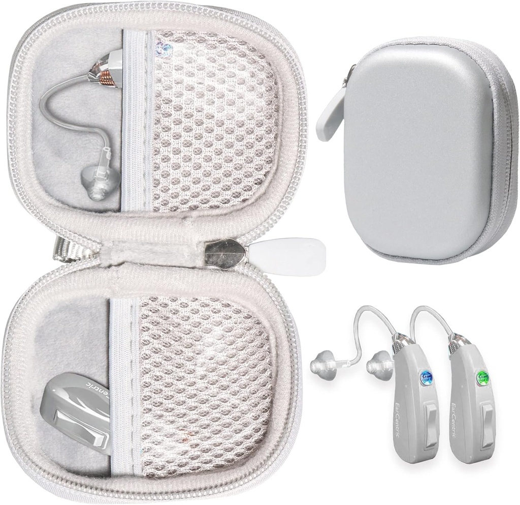 CaseSack Case for høreapparater som er kompatible med EarCentic EasyCharge oppladbare høreapparater også for Otofonix Elite / Encore, Banglijian, Britzgo, Min Tone, LIGINN, Blads, Lexie, Tweak (Silver)