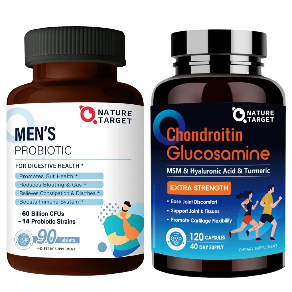 NATURE TARGET Probiotika for menn med menn Care Supplement, Glucosamine Chondroitin MSM, felles støtte Supplement, Shellfish Gratis