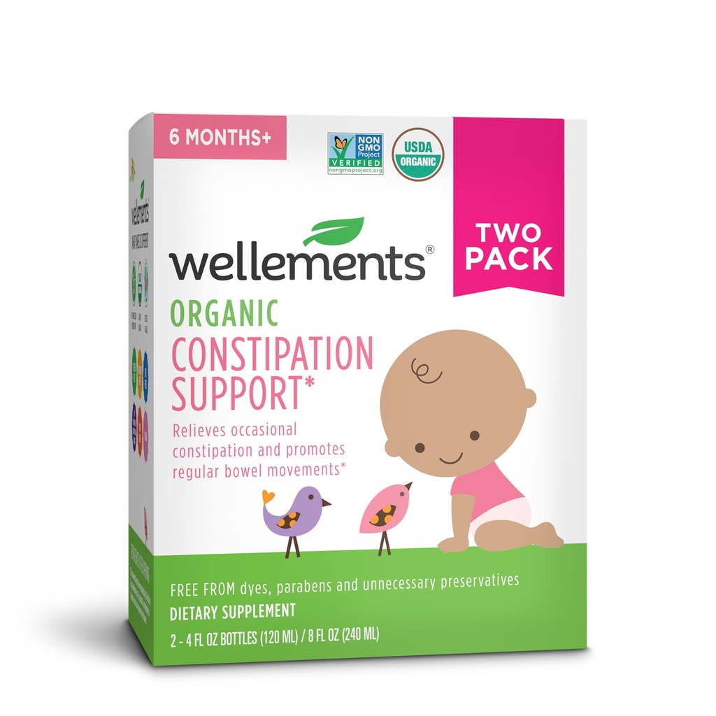 wellements Organic Baby Accelerators støtte lindrer anledningsstivelse for spedbarn og barn, Ingen Harsh Laxatives, USDA sertifisert organisk, 4 Fl Oz (pakke på 2), 6 måneder +