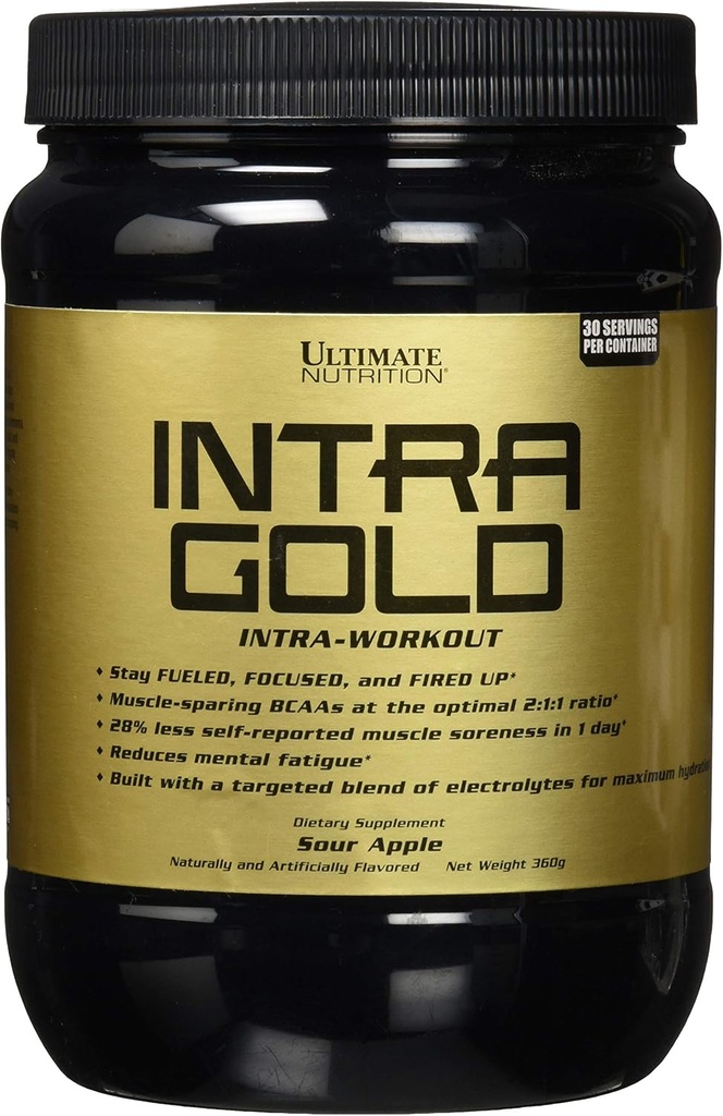Ultimate Nutrition Intra Gold Trening Energy Supplement - Blanding av elektrolyter med karnitin, Ornithine, og Aspartate, 30 Services, Sour Apple