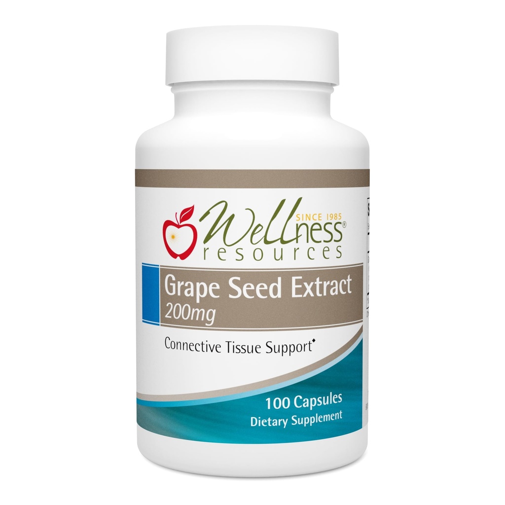 Velvære ressurser Grape Seed Extract Supplement, Høyeste potens 95% OPC, støtter hud og vev helse, vein helse, og immunitet (100 kapsler, 200 mg per kapsel)