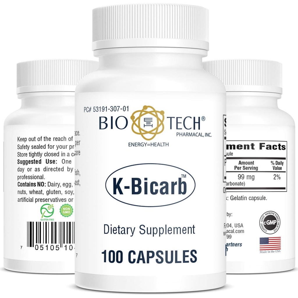 Bio-Tech Pharmacal Kalium kosttilskudd (K-Bicarb, 100 greve)