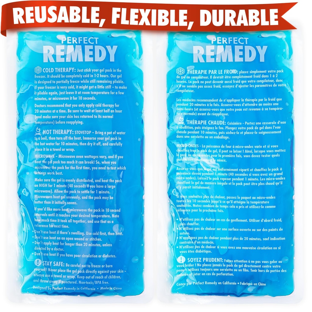 Perfect Remedy 2-Pack Gel Ice Packs for skadeskader Reusable, Hot & Cold Pack som er holdbar, mykt og fleksibel, rask relief & Recovery (blå, Reg 2PK)