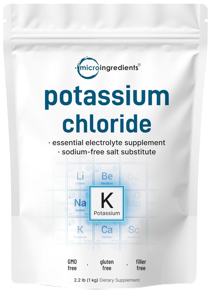 Kaliumkloridpulver, 1 KG (35 Ounce) | Saltsubstitut & essensiell Hydration Electrolyte Supplement | Støtter Mineral balanse, hjerte, felles og immunhelse | Filler gratis, løser enkelt