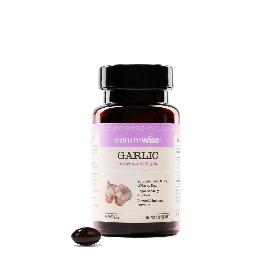 NatureWise Odorless hvitløk piller - med Royal Bee Jelly & Pollen - Herbal Supplement for hjertehelse + immunsystem + antioksidanter - Glutenfri, ikke-GMO - 60 Softgels [2-måneders Supply]