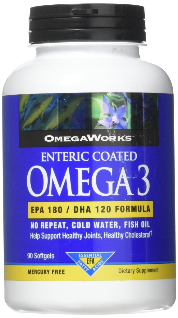 OmegaWorks Super Omega 3, EPA / DHA fettsyrer, sunne ledd, enterisk belagt 90 mykegels, 90 porsjoner
