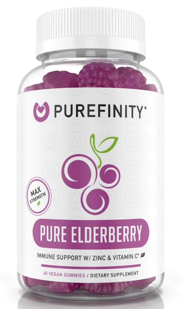 PUREFINITY eldrebær gummier med Sambucus, Vitamin C, og sink - Ditt perfekte daglige 3-i-1 Supplement for barn og voksne - Glutenfri, ikke-GMO, Vegansk, 60 greve