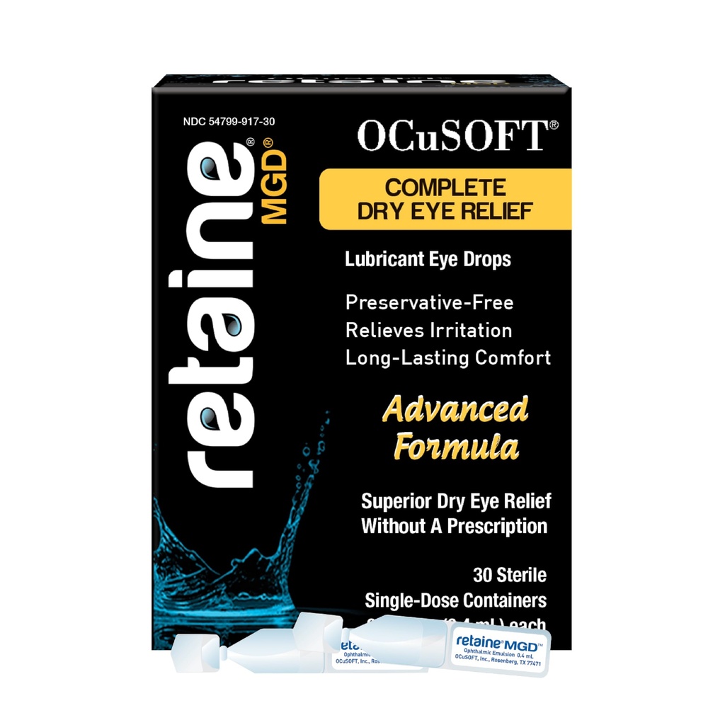 OCusoft Retaine MGD oftalmic Emulsjon - Komplett tørr Eye Relief - Sotter røde og irriterte øyne - 30 greve preservativt enkeltbruksbeholdere - 0,01 Fl Oz