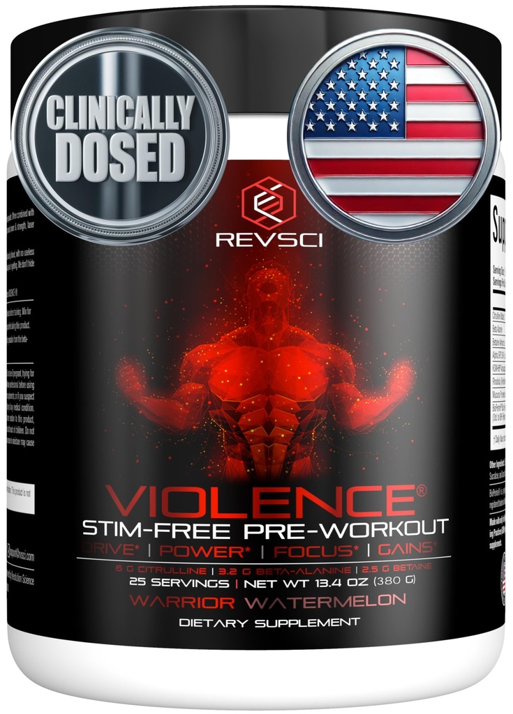 VIOLENCE stimulere gratis pre trening pulver av REVSCI, presisjon dosert ikke stimul preworkout pumpe pre trening koffein gratis pre trening pulver, pumpe kosttilskudd og stimulant gratis nitric, vannmelon, 25 servering