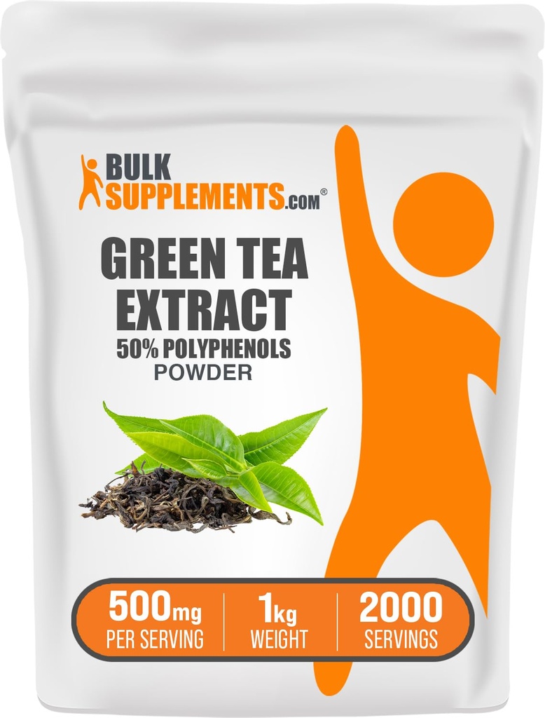 BulkSupplements.comgrønn Te Ekstrakt pulver - 50% Polyphenoler Supplement, EGCG Supplements - Glutenfri, 500 mg per servering, 1kg (2,2 lbs) (Pack of 1)