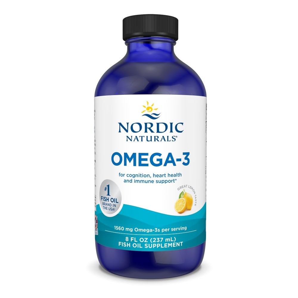 Nordic Naturals Omega-3, Lemon Flavor - 8 oz - 1560 mg Omega-3 - Fiskeolje - EPA & DHA - Immunstøtte, Hjerne- og hjertehelse, Optimal wellness - Ikke-GMO - 48 Serveringer