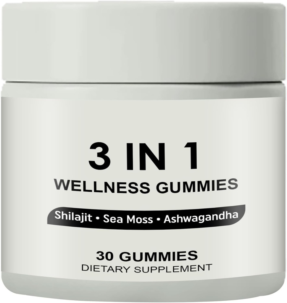 3 i 1 Gummies, 3 i 1 Shilajit Gummies for menn, Pure Shilajit Wellness Gummies (Shilajit + Sea Moss + Ashwagandha), Shilajit Gummies for menn, ikke-GMO