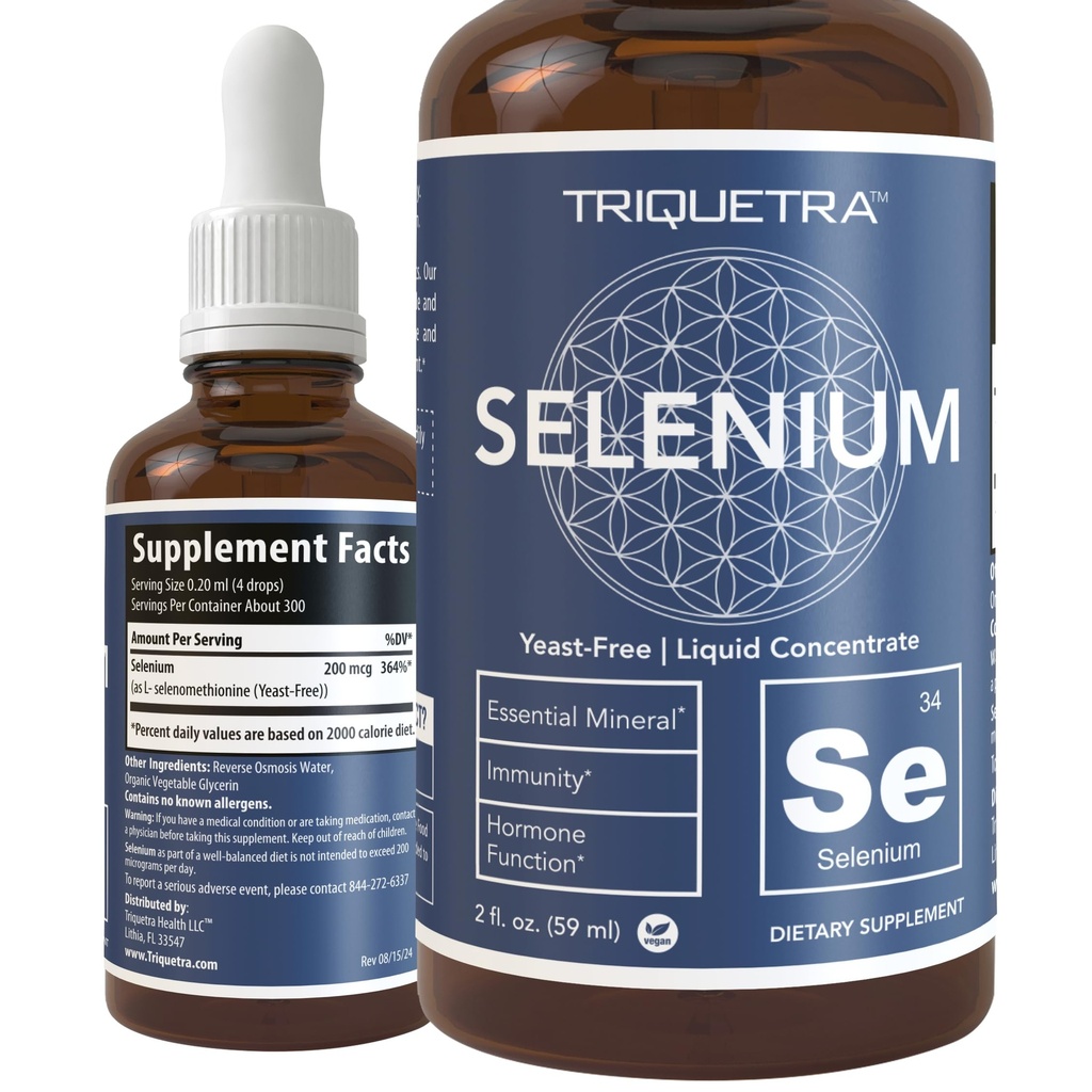 Selenium - 200 mcg, Selenometionine Form, 300 Services - Vegan, Glassflaske, Yeast Free - Sublingual flytende konsentrat - Antioksidant, støtter immunitet, Thyroid helse (2 oz.)
