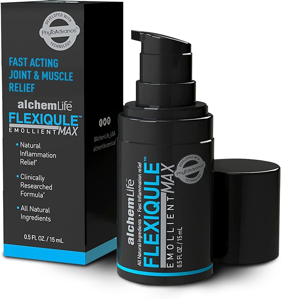 AlchemLife FlexiQule MAX - raskt fungerende emollient støtte naturlig ledd og muskel relief - Soothes Stivhet og hjelpemidler mobilitet - kraftige fyto-aktive av Ginger, Boswellia & Piperine - (15ml pumpe)