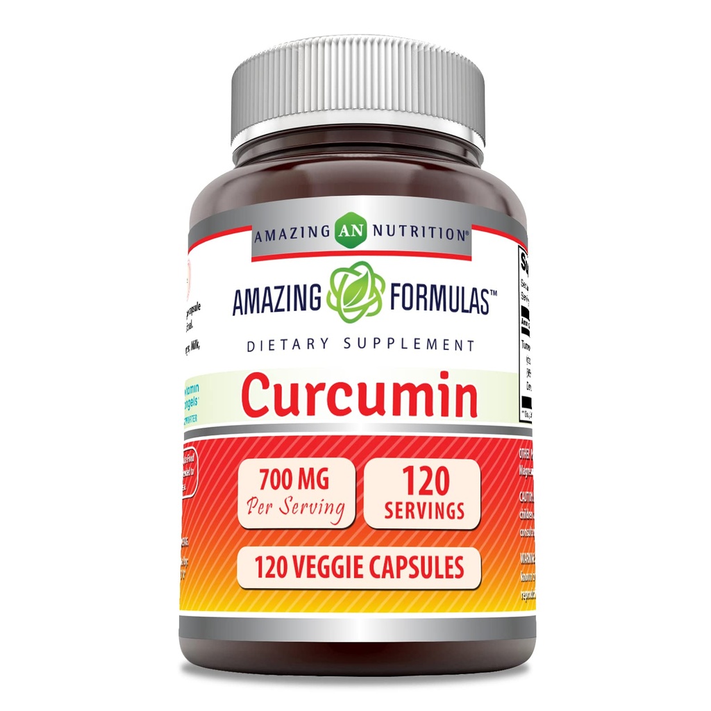 Amazing Formler Curcumin Supplement | 700 Mg | 120 Veggie Kapsler | Turmeric Root Extract | Ikke-GMO | Glutenfri | laget i USA