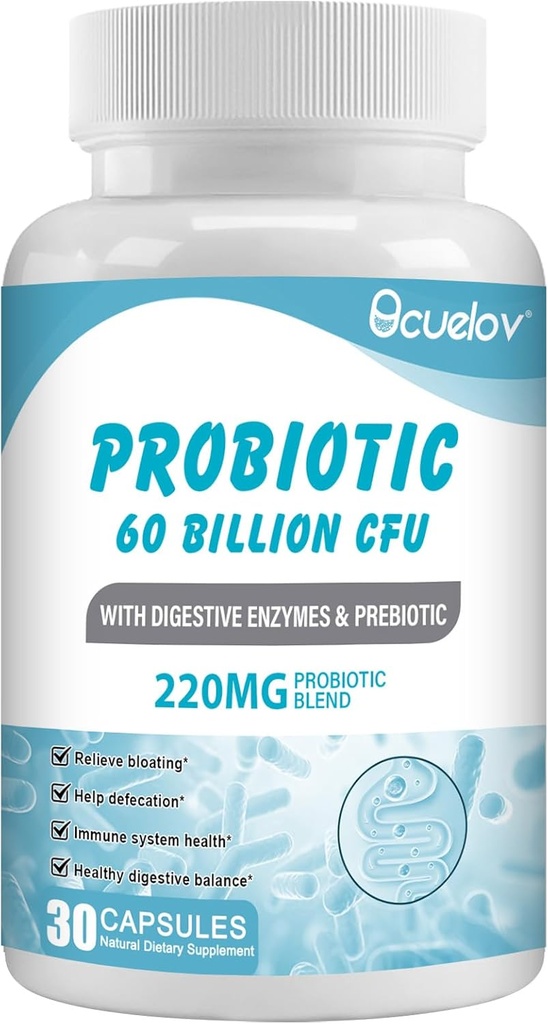 Probiotika 60 milliarder CFU med 10 Strains & 3 organiske prebiotika, Probiotika Supplement for kvinner støtter metabolisme, immunitet og digestiv helse,Non-GMO & Glutenfri,30 kapsler
