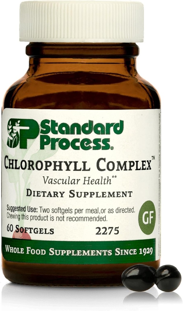 Standard prosess Inc. Klorofyll Complex - Immunstøtte, Antioksidant aktivitet, Hud Helse og Hår Helse støtte med vitamin A, Sunflower Lecithin, Buckweat, Spansk Moss - 60 Softgels