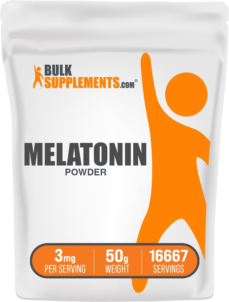 BulkSupplements.com Melatonin pulver - ren melatonin, søvnhjelp for voksne - Vegansk & glutenfri, 3 mg per servering, 50g (1,8 oz) (pakke av 1)