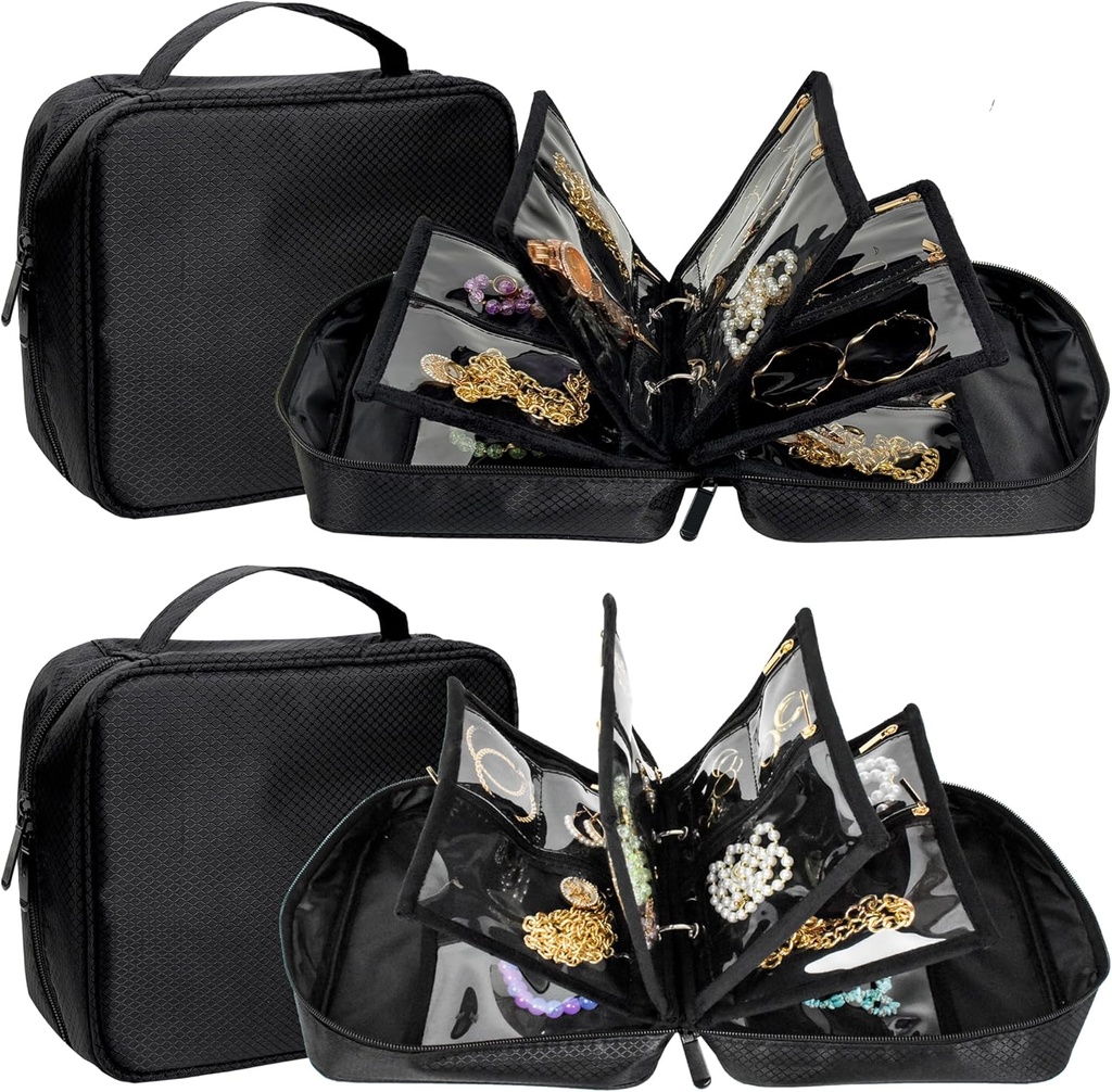 2 PCS reise smykker organisator tilfeller, små smykker poser med Clear Zipper Velvet Pouches for å reise