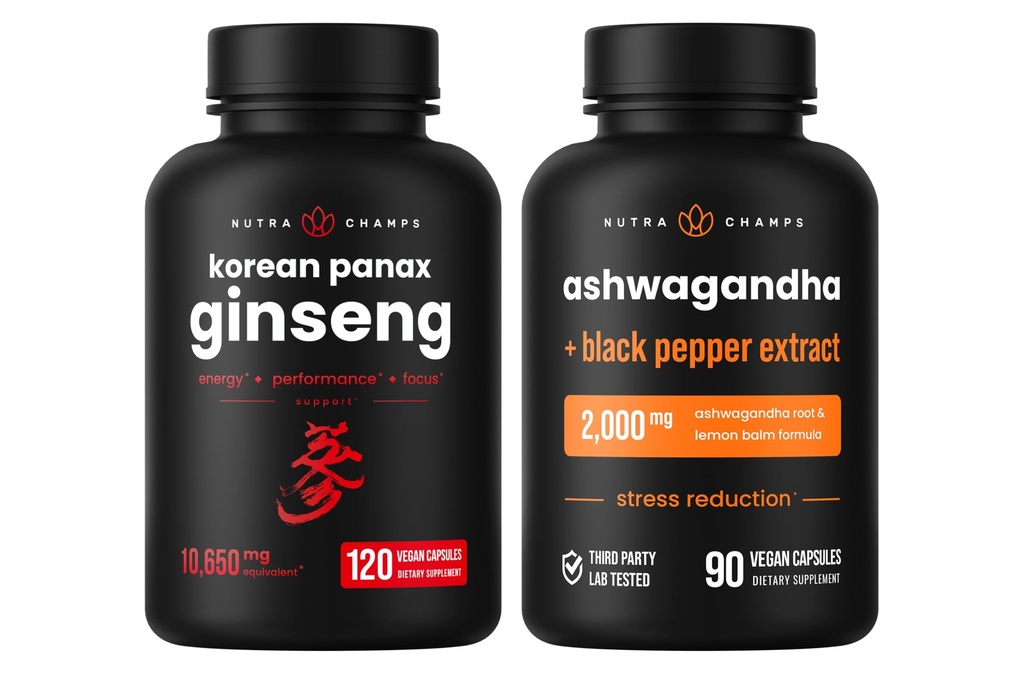 NutraChamps Korean Ginseng Capsules and Ashwagandha Capsules 2 Pack Bundle