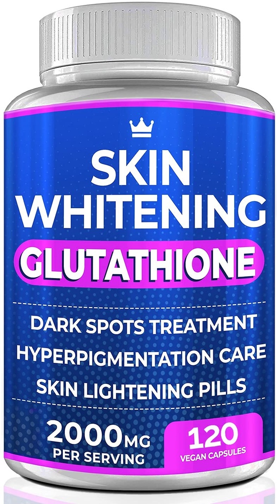 Glutation hvitnende piller - 120 kapsler 2000 mg glutation - Effektiv hudbelysningstilskudd - mørke flekker, Melasma & Acne Scar Remover, Hyperpigmenteringsbehandling - Anti-Aging Antioksidant