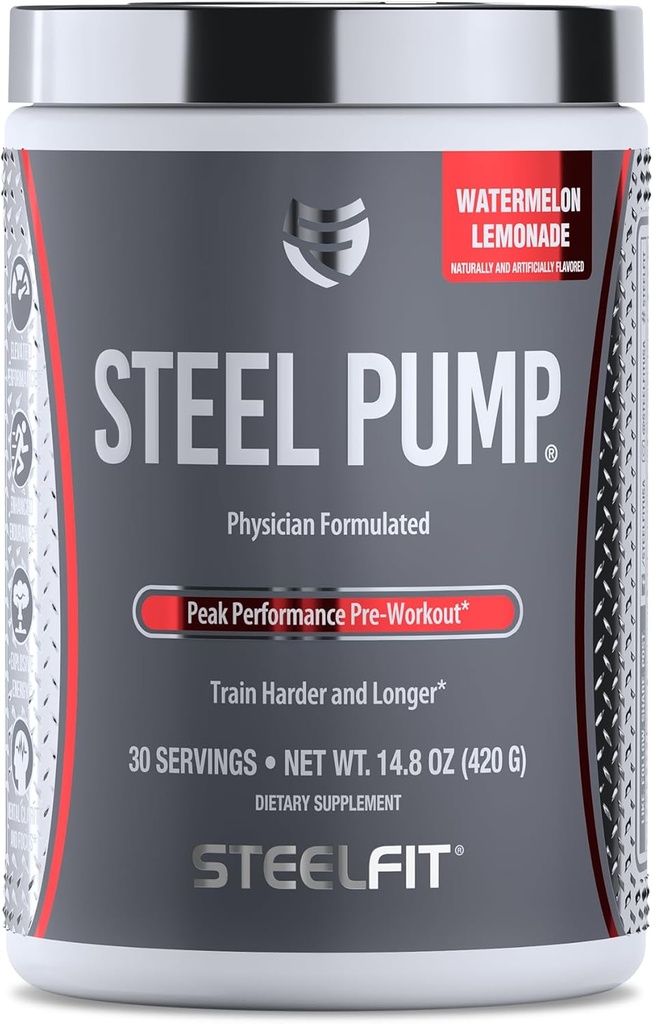 SteelFit stålpumpe | Avansert pre trening pulver og nitric oksid Supplement | vannmelon sitronade, 30 serveringer | for muskelbygging og gjenoppretting | laget med Peak ATP, Ashwagandha, & Electrolytes